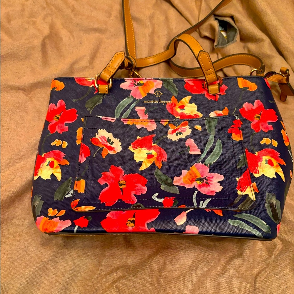 Nanette Lepore crossbody satchel purse handbag blue and florals like new